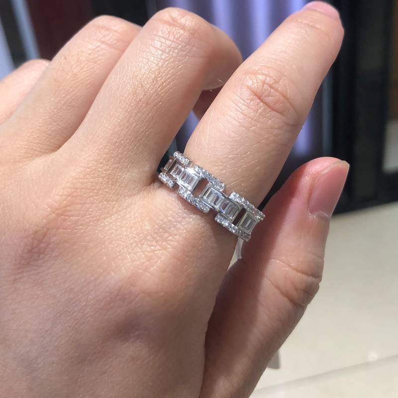 T方排戒S925银镀白金Women's Ring定制选款副石Moissanite2.4ct